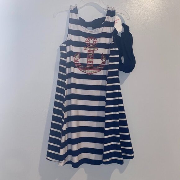 Tommy Bahama Girls Striped Dress size 4T Navy Blue White Nautical Kids Bow - Picture 1 of 3